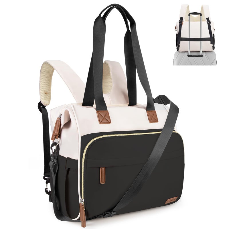 Pripher 4 in 1 Diaper Bag Backpack, Diaper Bag Backpack for Mom Dad, Travel Diaper Bag Converts into Backpack with Shoulder Strap, Mom Bag for Hospital with 14 Pockets, Large Capacity Baby Bag Black&Beige - Image 1