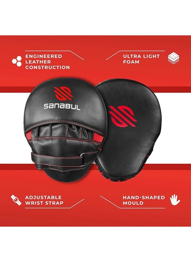 Sanabul  Sanabul Essential Curved Punching Mitts for Boxing and MMA | Ultimate Boxing Mitts & Pads Training Gear for Athletes | High-Performance Focus Mitts Muay Thai Pads for Sparring & Training Boxing Pads - Black/Red  - Image 2