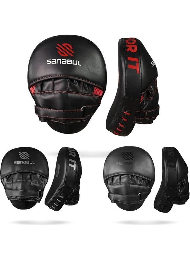 Sanabul  Sanabul Essential Curved Punching Mitts for Boxing and MMA | Ultimate Boxing Mitts & Pads Training Gear for Athletes | High-Performance Focus Mitts Muay Thai Pads for Sparring & Training Boxing Pads - Black/Red  - Image 1