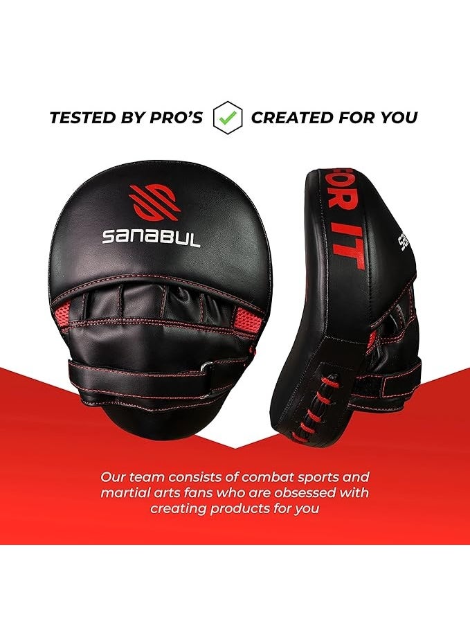 Sanabul  Sanabul Essential Curved Punching Mitts for Boxing and MMA | Ultimate Boxing Mitts & Pads Training Gear for Athletes | High-Performance Focus Mitts Muay Thai Pads for Sparring & Training Boxing Pads - Black/Red  - Image 3