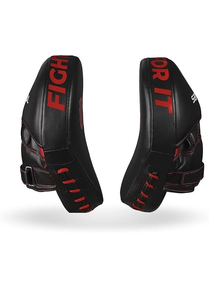 Sanabul  Sanabul Essential Curved Punching Mitts for Boxing and MMA | Ultimate Boxing Mitts & Pads Training Gear for Athletes | High-Performance Focus Mitts Muay Thai Pads for Sparring & Training Boxing Pads - Black/Red  - Image 4