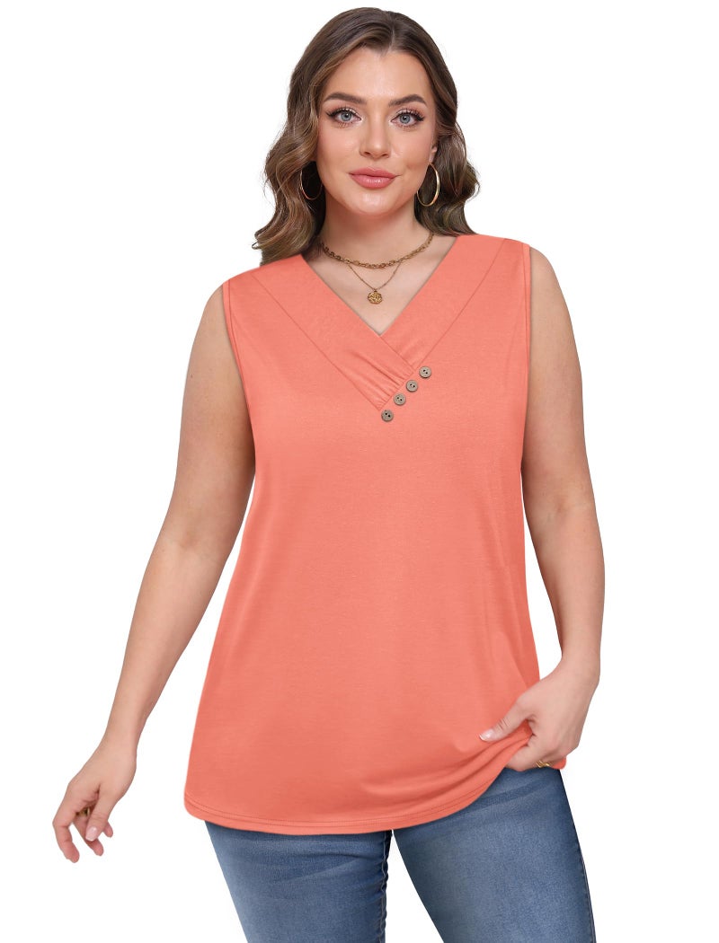 Sampeel Sleeveless Tank Tops for Women Tank Tops Flowy V Neck Summer Tshirts Basic Resort Wear Beach Vacation Outfits Clothes Coral 2026 L - Image 4