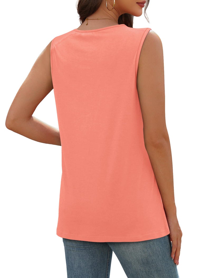 Sampeel Sleeveless Tank Tops for Women Tank Tops Flowy V Neck Summer Tshirts Basic Resort Wear Beach Vacation Outfits Clothes Coral 2026 L - Image 5