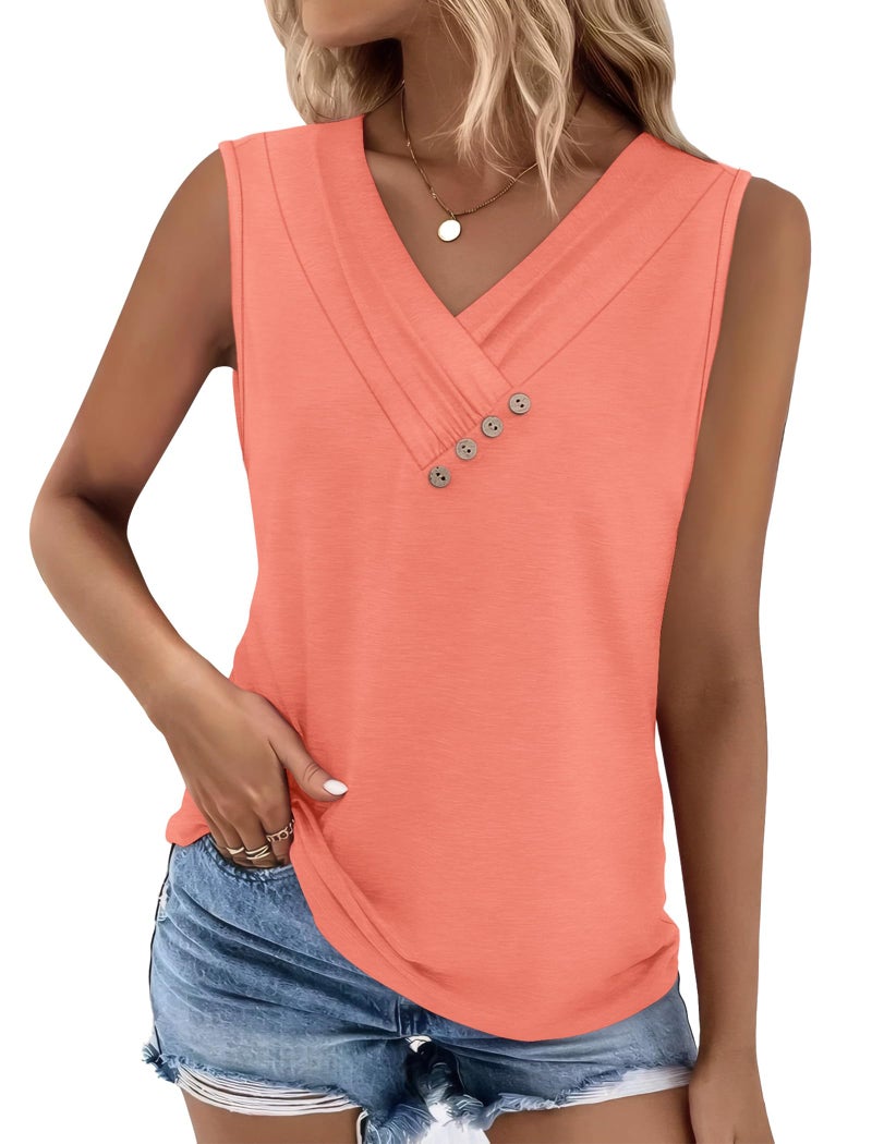 Sampeel Sleeveless Tank Tops for Women Tank Tops Flowy V Neck Summer Tshirts Basic Resort Wear Beach Vacation Outfits Clothes Coral 2026 L - Image 1