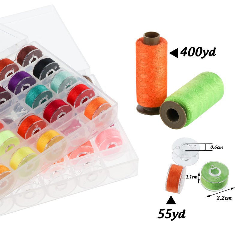 ilauke 95pcs Bobbins Sewing Thread Kit, 400 Yards Polyester Thread Assortment, Prewound Bobbins for Hand & Machine Sewing DIY & Home, 45 Colors - Image 3