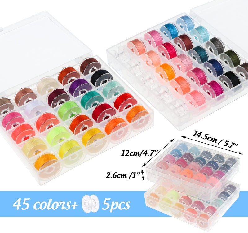 ilauke 95pcs Bobbins Sewing Thread Kit, 400 Yards Polyester Thread Assortment, Prewound Bobbins for Hand & Machine Sewing DIY & Home, 45 Colors - Image 4