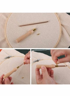 Excefore Embroidery Pen,  Wooden Handle Threader, Sewing Punch Needle Set Embroidery Punch Needle Weaving Tools Portable for DIY Craft Stitching Applique Embellishment Sewing Felting, Set of 4  - Image 4