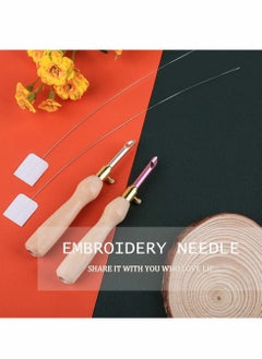 Excefore Embroidery Pen,  Wooden Handle Threader, Sewing Punch Needle Set Embroidery Punch Needle Weaving Tools Portable for DIY Craft Stitching Applique Embellishment Sewing Felting, Set of 4  - Image 3