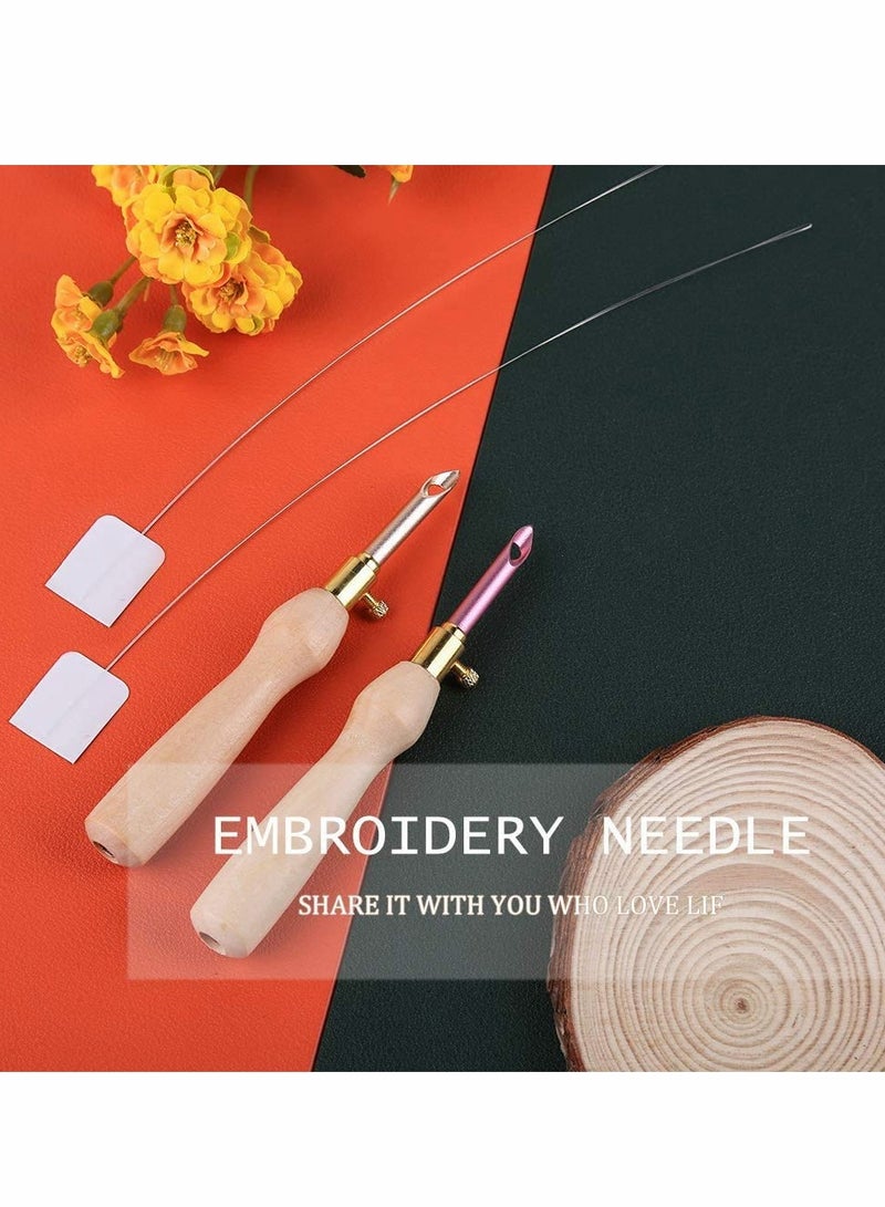 Excefore Embroidery Pen,  Wooden Handle Threader, Sewing Punch Needle Set Embroidery Punch Needle Weaving Tools Portable for DIY Craft Stitching Applique Embellishment Sewing Felting, Set of 4 - Image 3