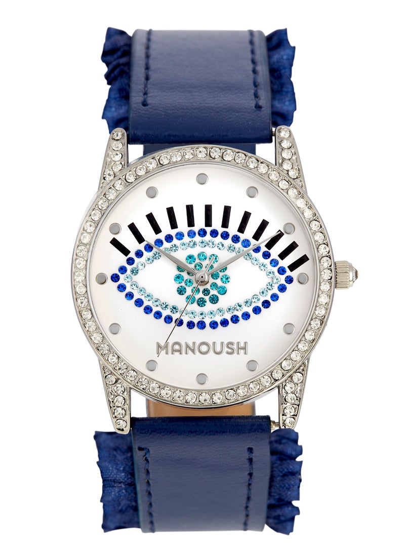 Manoush Manoush Shiny Eye Collection - Women's Analogue Classic Quartz Blue PU Leather Wrist Watch - MSHSE02  - Image 1