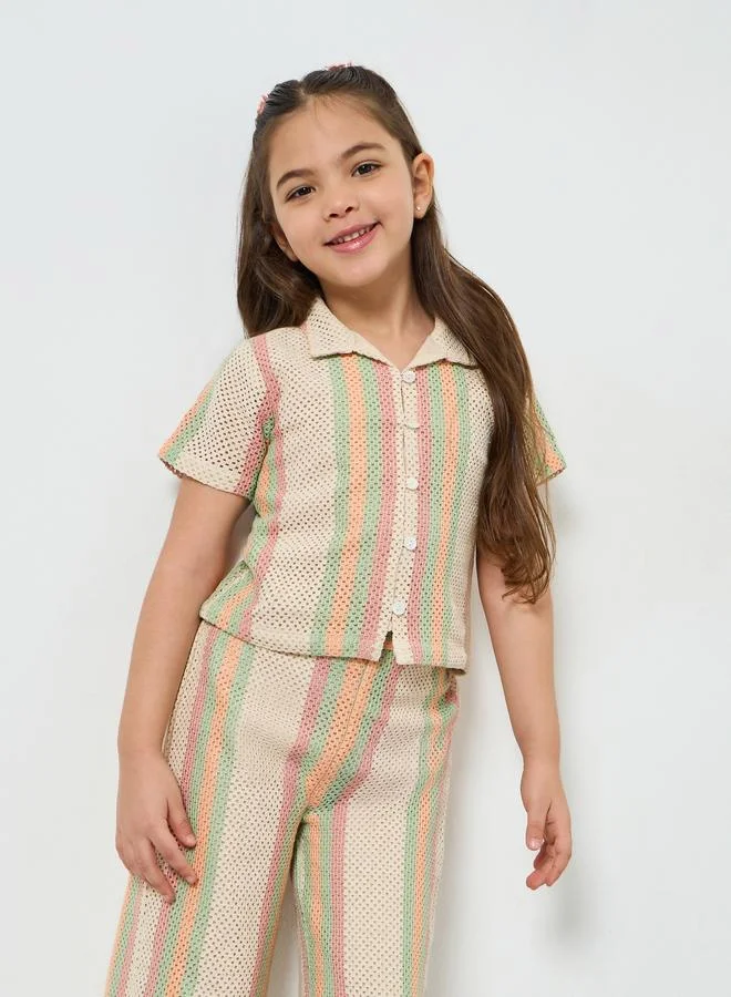 Styli Girls Striped Knit Shirt and Pants Set