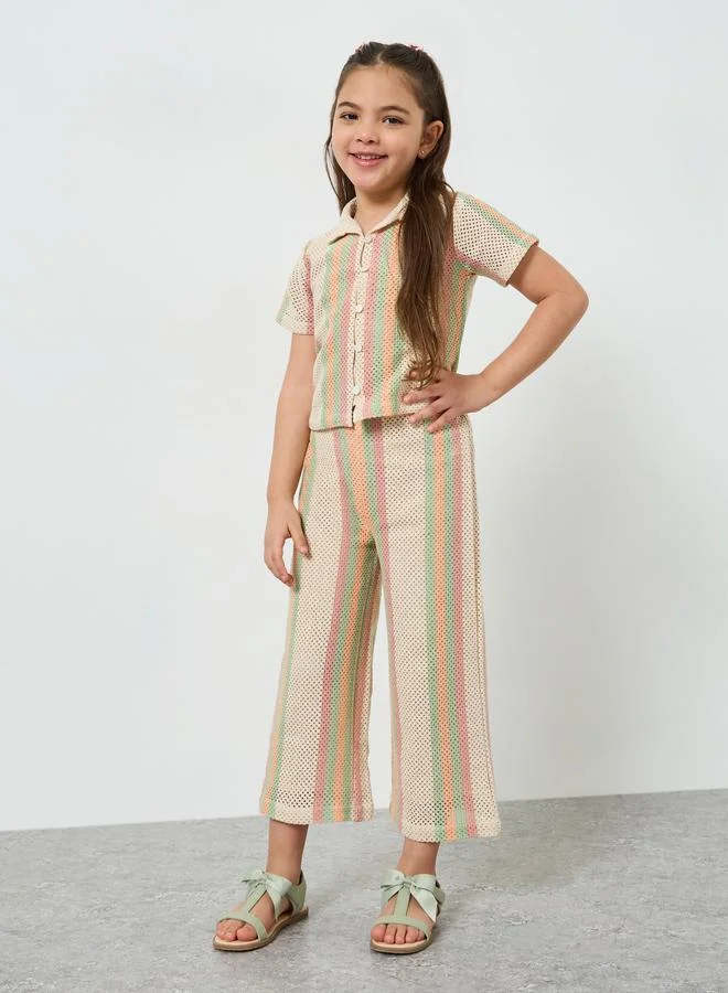Styli Girls Striped Knit Shirt and Pants Set
