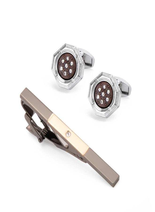 Wynameleri Classic Cufflinks and Tie Pin Tie Clip Set for Men Bronze in Gift Box - Image 1