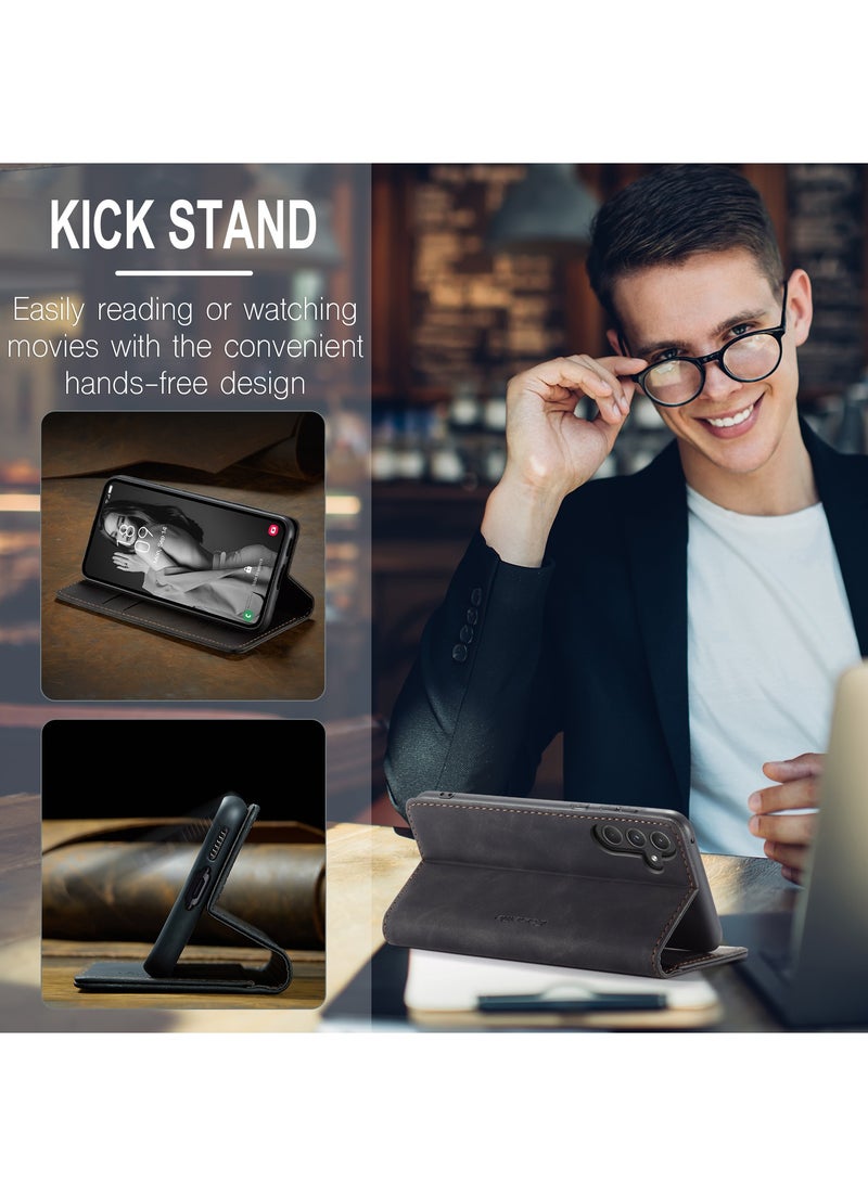 CaseMe For Samsung Galaxy A-55 Cover, Soft PU Leather Shockproof Mobile Phone Wallet Case, Full Body Protective Flip Cover Magnetic Adsorption Back Cover - Image 4