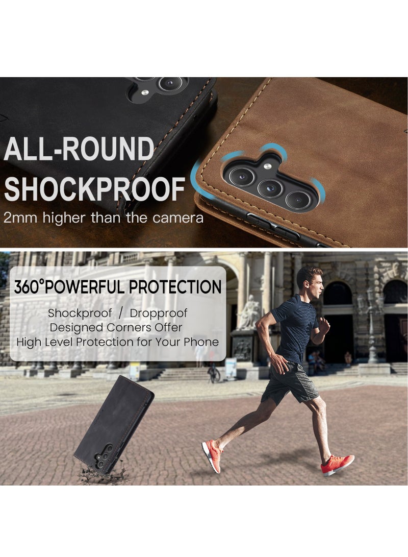 CaseMe For Samsung Galaxy A-55 Cover, Soft PU Leather Shockproof Mobile Phone Wallet Case, Full Body Protective Flip Cover Magnetic Adsorption Back Cover - Image 5
