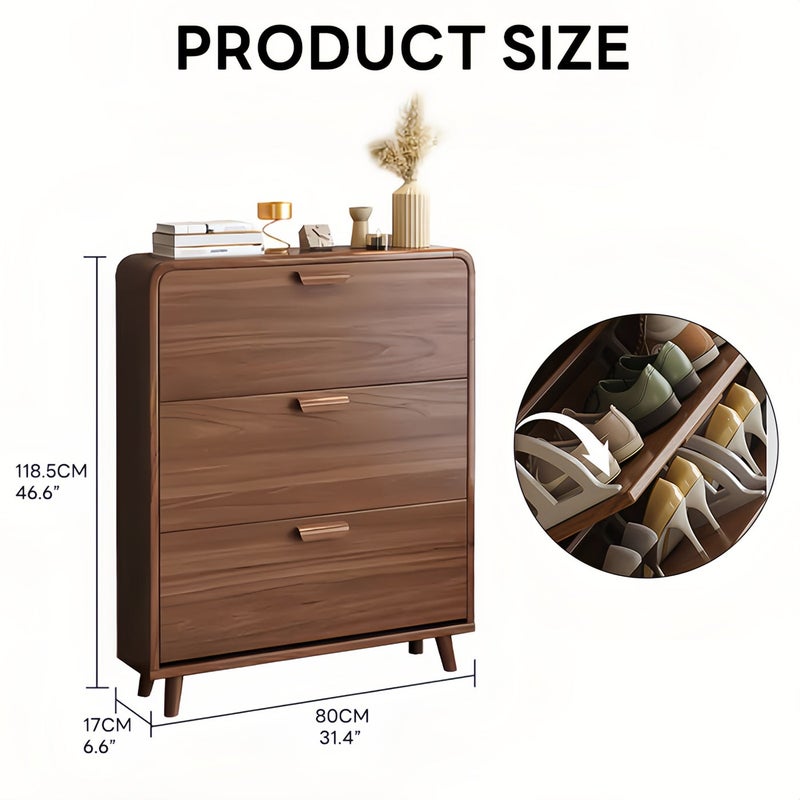 Sharpdo 3-Layer Home Entrance Simple Ultra-Thin Flip Shoe Cabinet, Narrow Shoe Organizer Cabinet Can Hold About 12 Pairs of Daily Shoes 80*17*118CM Modern Shoe Storage Cabinet for Entryway, Hallway, Foyer - Image 2