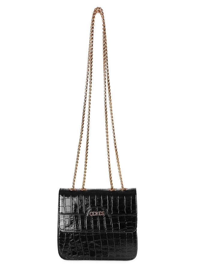 Ceres Clutch Chain Shoulder Bag for Women, Crossbody Handbag with Zipper and Strap, Black - Image 1