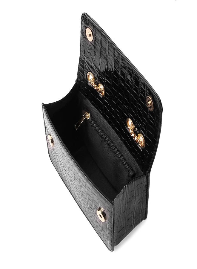 Ceres Clutch Chain Shoulder Bag for Women, Crossbody Handbag with Zipper and Strap, Black - Image 4