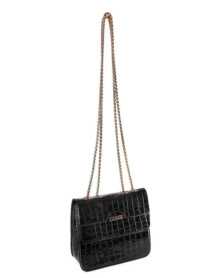 Ceres Clutch Chain Shoulder Bag for Women, Crossbody Handbag with Zipper and Strap, Black - Image 2