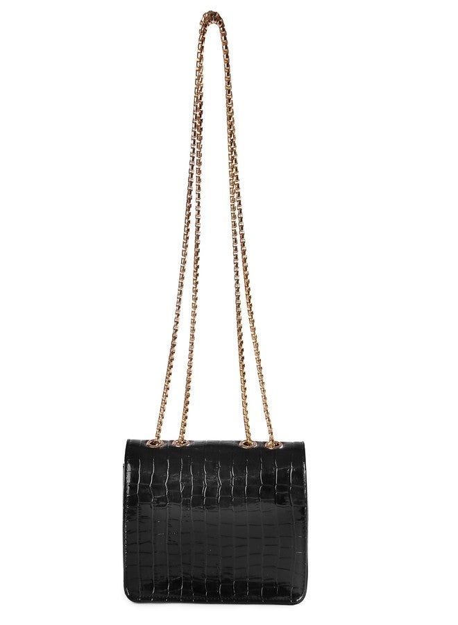 Ceres Clutch Chain Shoulder Bag for Women, Crossbody Handbag with Zipper and Strap, Black - Image 3