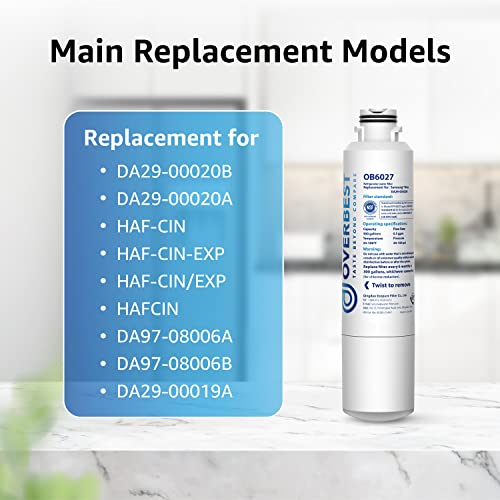 Overbest DA29-00020B Refrigerator Water Filter, Replacement for Samsung HAF-CIN, 46-9101, RF28HMEDBSR, RF4287HARS, RF263TEAESG, RH22H9010SR, 3 Filters - Image 3