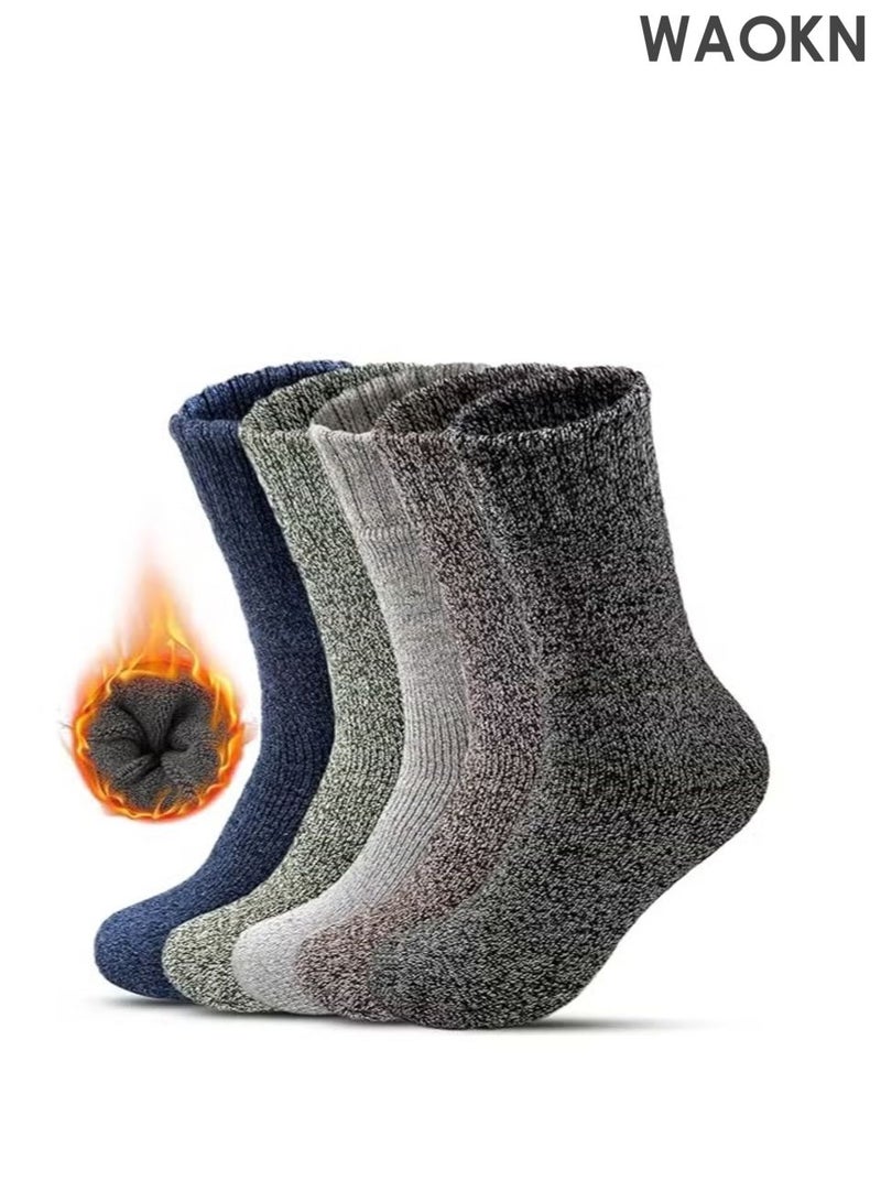 WAOKN 5 Pairs Thermal Socks ，Thickened fleece warm terry socks， Wool Cotton Socks Warm Winter Socks Breathable Hiking Socks，Retro and fashionable design，Suitable for autumn and winter，Elastic and soft，unisex。 - Image 1