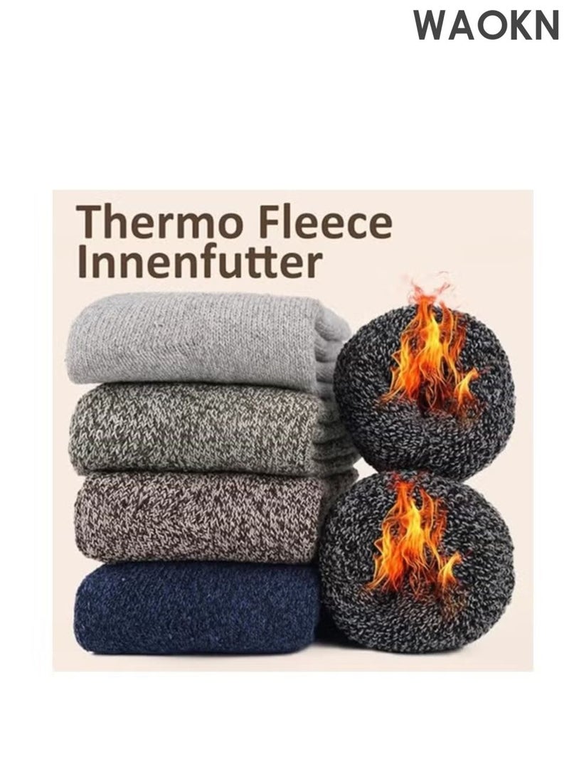 WAOKN 5 Pairs Thermal Socks ，Thickened fleece warm terry socks， Wool Cotton Socks Warm Winter Socks Breathable Hiking Socks，Retro and fashionable design，Suitable for autumn and winter，Elastic and soft，unisex。 - Image 3