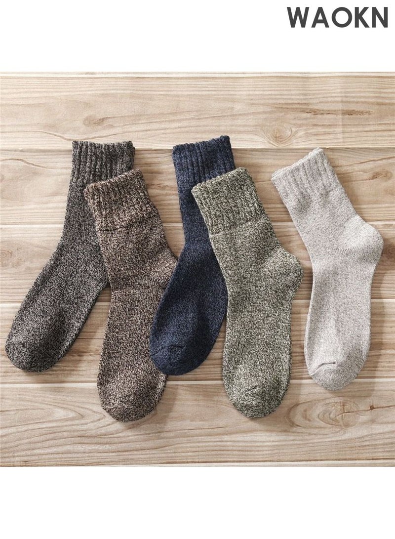 WAOKN 5 Pairs Thermal Socks ，Thickened fleece warm terry socks， Wool Cotton Socks Warm Winter Socks Breathable Hiking Socks，Retro and fashionable design，Suitable for autumn and winter，Elastic and soft，unisex。 - Image 5