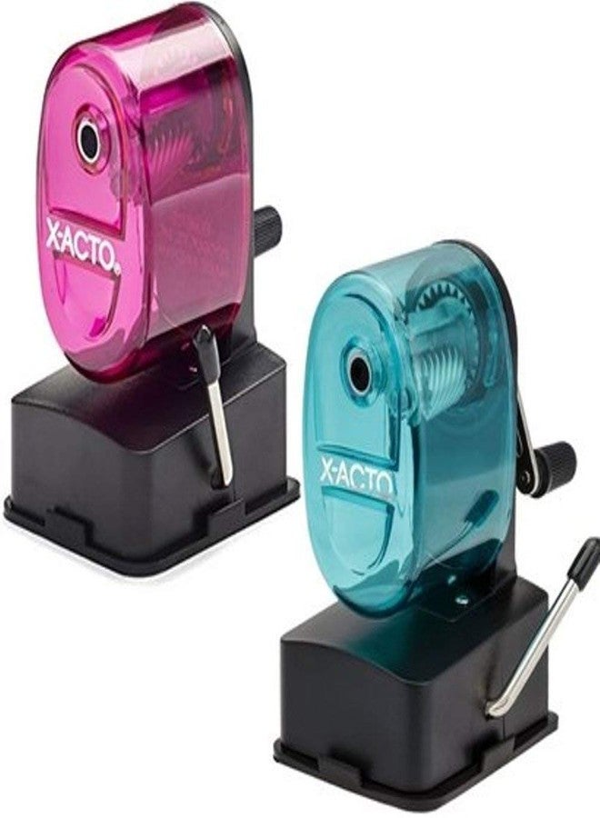 X-Acto 2012687 Bulldog Vacuum Wall Mount Manual Pencil Sharpener, Assorted Colors (2 Pack), See-through Receptacle, Affix to Any Nonporous Surface, X-ACTO Hardened Helical Cutter - Image 2