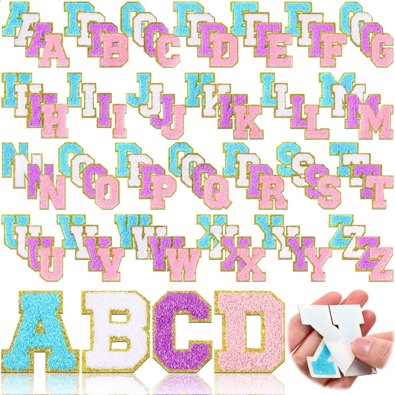 جوتوم 104 قطعة رقع حروف شنيلا ملصقات حروف ملصقات لاصقة ذاتيًا رقعة مطرزة لشكل الملابس كلاسيكي أبيض وردي أرجواني أزرق