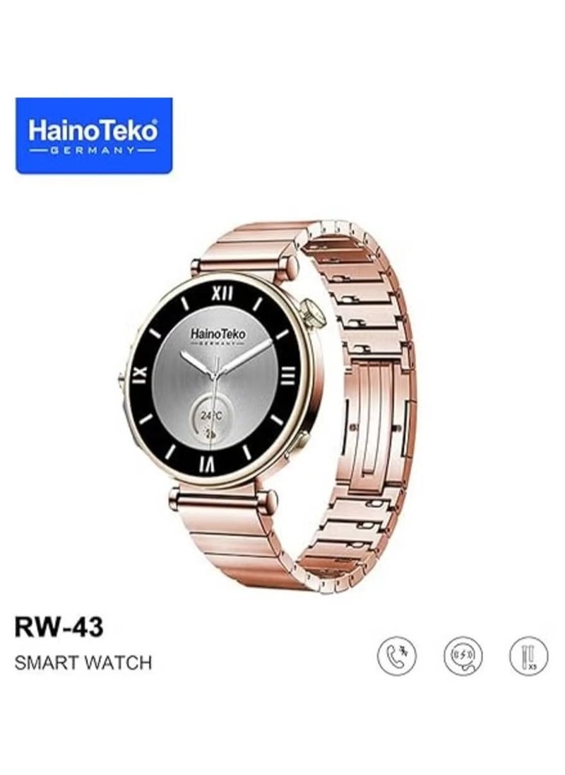 Haino Teko RW43 Round Shape AMOLED Display Smart Watch for Ladies | Stylish Rose Gold Bracelet, Three Interchangeable Straps, Heart Rate & Sleep Monitor | Ideal for Fitness & Fashion | Perfect Gift for Women and Girls - Image 2