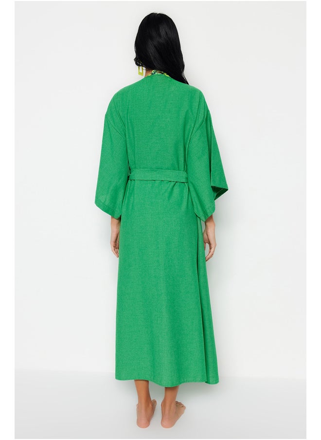 trendyol - Green Belted Maxi Woven Linen Look Kimono & Kaftan TBESS23KM00058 - Image 1