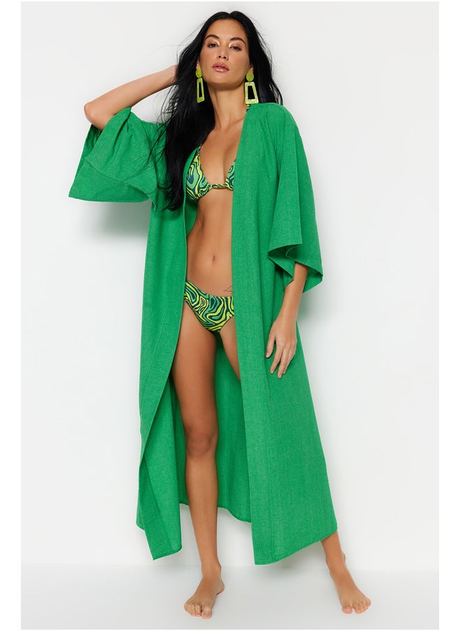 trendyol - Green Belted Maxi Woven Linen Look Kimono & Kaftan TBESS23KM00058 - Image 1