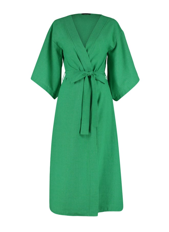 trendyol - Green Belted Maxi Woven Linen Look Kimono & Kaftan TBESS23KM00058 - Image 1