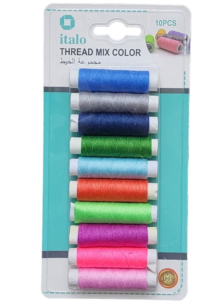 ITALO 10-Piece of Spun Polyester Sewing Thread For General Sewing And Repair Purpose Multi Colour Approx 50 Meter Per Reel - Image 1