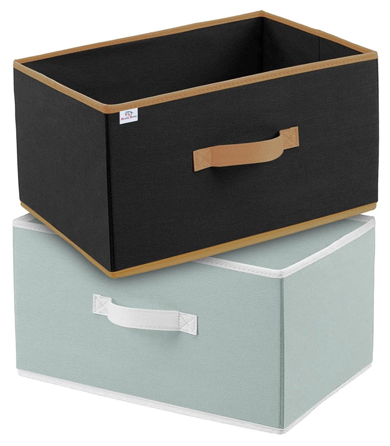 Kuber Industries Heart Home Multipurposes Rectangular Flodable Storage Box Drawer Storage and Cloth Organizer Pack of 2 Grey BlackHS40HEARTH23922 - Image 1