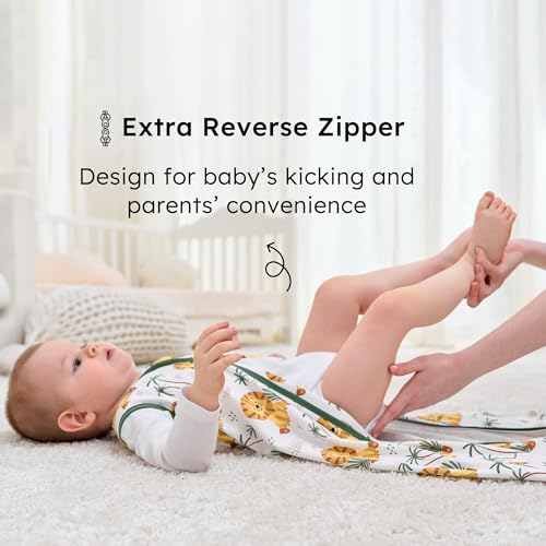 FIEMOL Baby Sleep Sack 12-18 months, 100% Cotton Sleeping Sack for Toddler, 3 Pack Baby Wearable Blanket, 0.5 Tog Lightweight Double Zipper Sleep Bag Large Brown Green Lion - Image 3