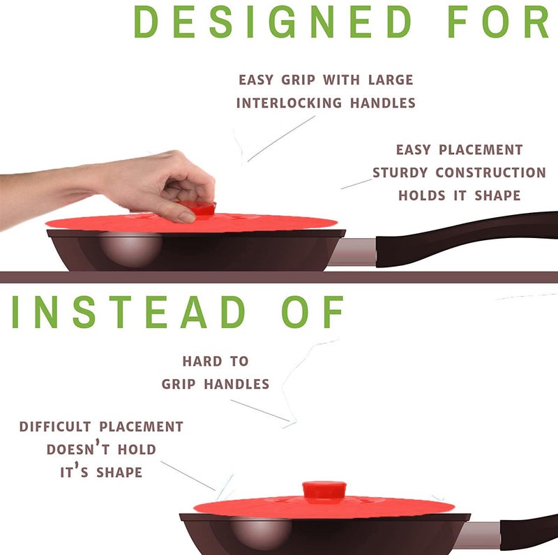 Karp Silicone Bowl Lids, Set of 5 Reusable Suction Seal Covers for Bowls, Cups & Containers | Food Safe, Heat Resistant, Interlocking Handles for Easy Use & Storage – Red (5.2", 6", 7.1", 7.9", 10.3") - Image 4