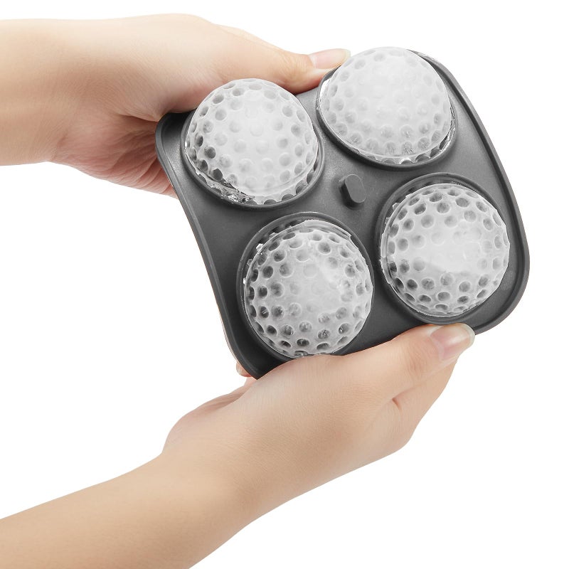 Nax Caki صينية مكعبات الثلج 3D على شكل كرة جولف من نكس كاكي، أشكال مرحة كبيرة من السيليكون لصنع الثلج مع قمع للكوكتيليات، بوربون، براندي، هدايا الويسكي للرجال باللون الأسود - Image 5