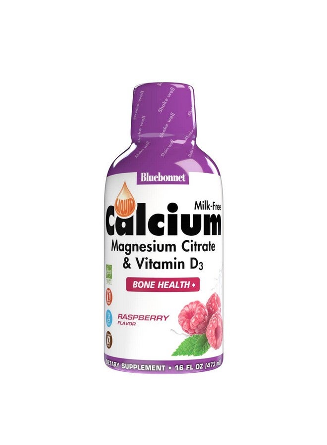 Bluebonnet Nutrition Liquid Calcium Citrate Magnesium Citrate Vitamin D3 Bone Health Gluten Free Soy Free Milk Free Kosher 32 Servings Raspberry Flavor 16 Fl Oz (Pack Of 1) - Image 1