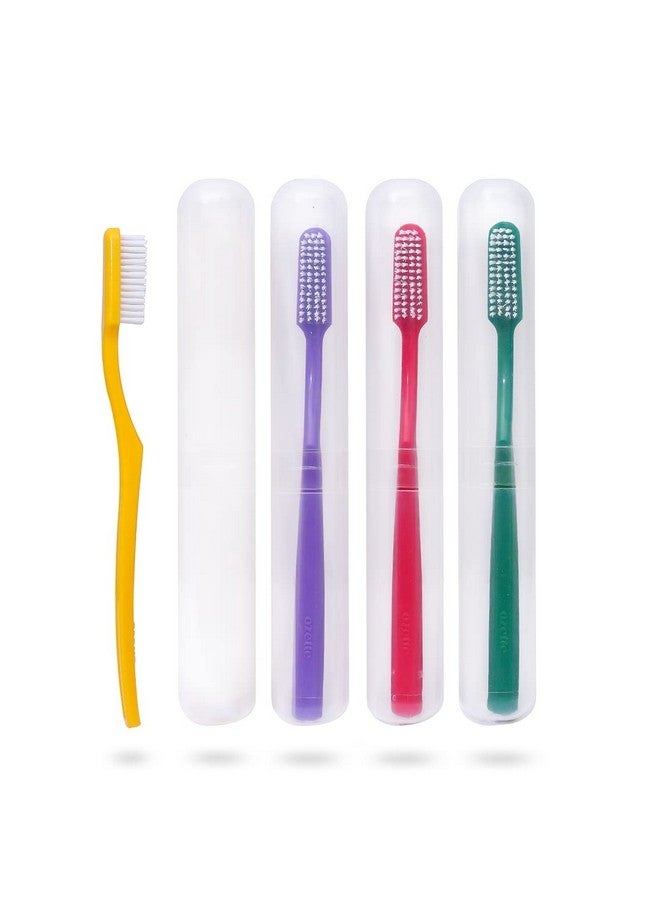 Dr. Flex Medium Toothbrush Pack Of 4 With Dupont Filaments In Antibacterial Container For Adults Oral Hygiene Care Manual Tooth Brush Cap Cover For Travel & Home Multicolour Made In India - Image 1