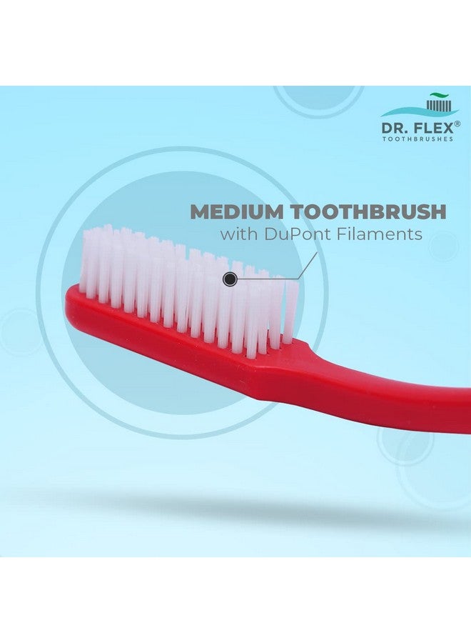 Dr. Flex Medium Toothbrush Pack Of 4 With Dupont Filaments In Antibacterial Container For Adults Oral Hygiene Care Manual Tooth Brush Cap Cover For Travel & Home Multicolour Made In India - Image 4