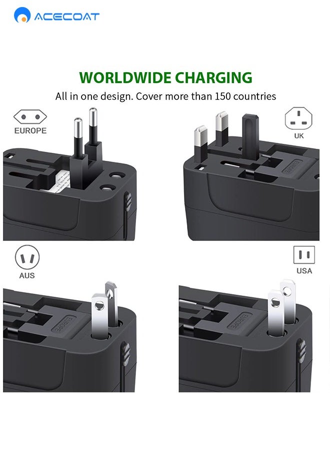 ايسكوت محول السفر العالمي محول التوصيل في جميع أنحاء العالم مع USB-C، محول الطاقة الدولي مع 2 منافذ USB الكل في واحد محول السفر متعدد USB الجدار شاحن لأوروبا الولايات المتحدة الأمريكية المملكة المتحدة الاتحاد الأوروبي أستراليا (نوع C/G/A/I)  - Image 3