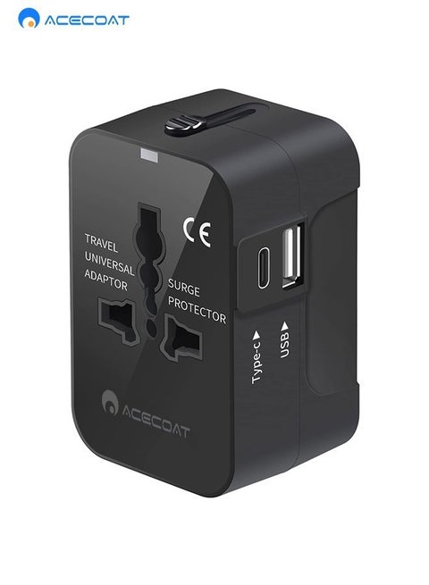 محول السفر العالمي محول التوصيل في جميع أنحاء العالم مع USB-C، محول الطاقة الدولي مع 2 منافذ USB الكل في واحد محول السفر متعدد USB الجدار شاحن لأوروبا الولايات المتحدة الأمريكية المملكة المتحدة الاتحاد الأوروبي أستراليا (نوع C/G/A/I)