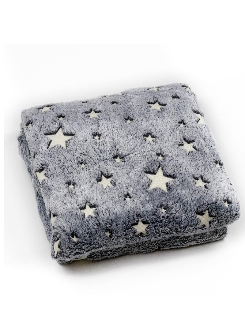 KASTWAVE Glow in The Dark Blanket, 50" x 60" Throw Blankets Super Cozy Plush Soft Fleece Blanket for Girls Boys Birthday Gifts, Plush Star Pattern Bedroom, for Kids, Light Grey - Image 1
