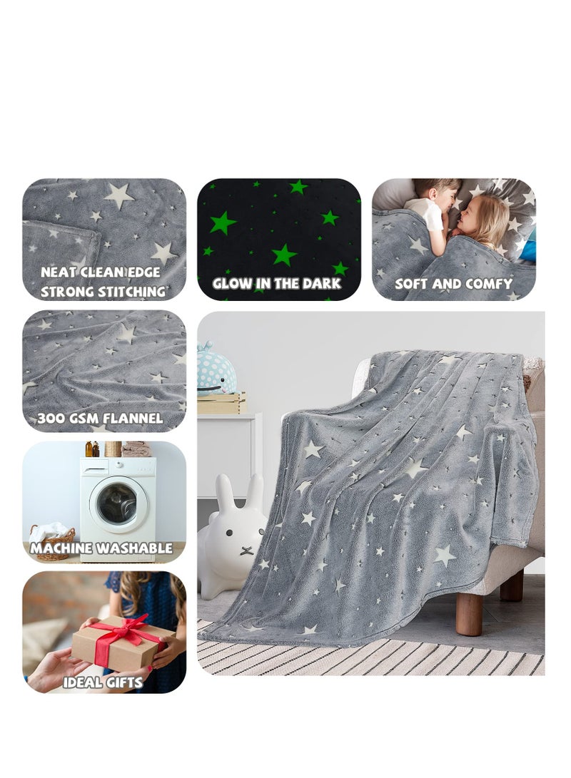 KASTWAVE Glow in The Dark Blanket, 50" x 60" Throw Blankets Super Cozy Plush Soft Fleece Blanket for Girls Boys Birthday Gifts, Plush Star Pattern Bedroom, for Kids, Light Grey - Image 4
