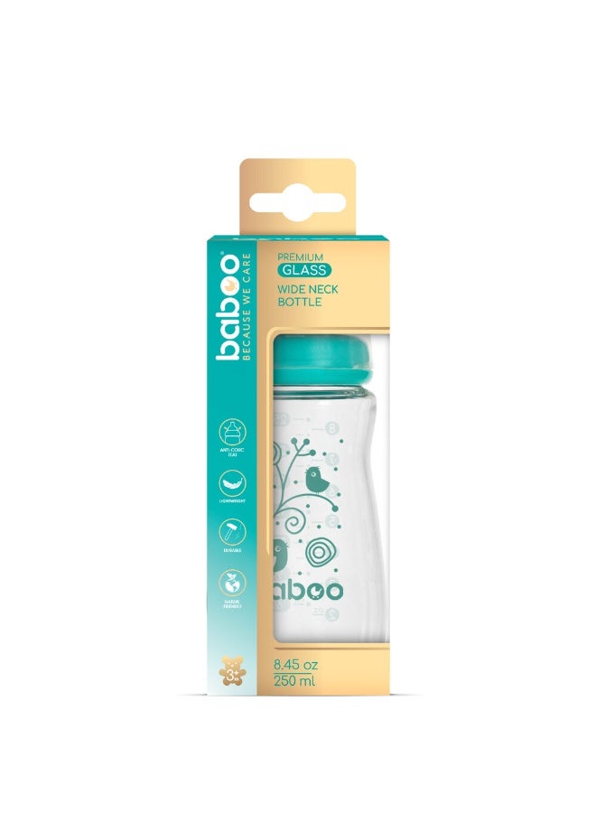 Baboo Anti-Colic Glass Bottle with Narrow Neck | (8.5 OZ) Newborn Anti-Colic Baby Bottle with Natural Response Nipple Suitable for 3+ Months, Baby Glass Bottle with Narrow Neck Cap Easy to Clean 250ml