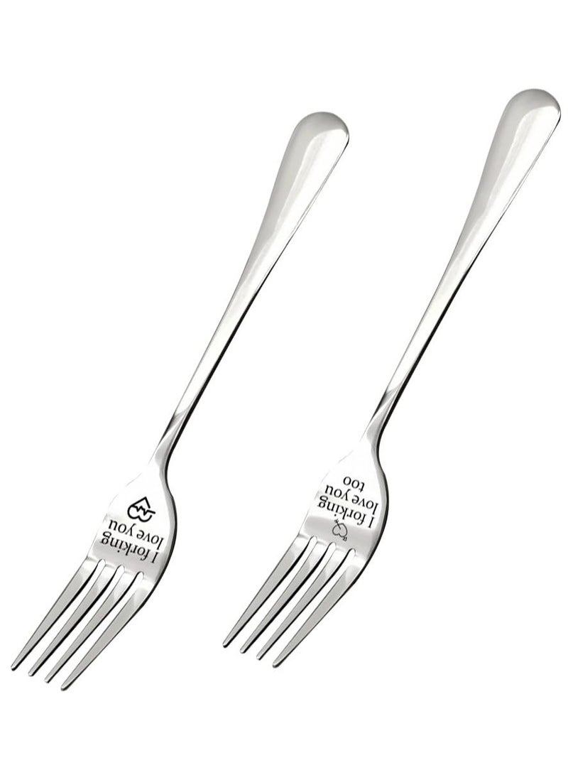 SUNSAR 2 Pcs Funny Engraved Stainless Steel Dinner Forks for Couples with Personalized Letters as Gifts - Image 1