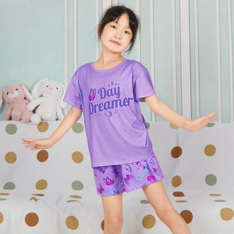 ICOSY Girls Pajamas Set for Kids Pajamas 2 PCS Short Sleeve Top and Shorts Pants for Toddler Girls Clothes Size 8-14 - Image 2