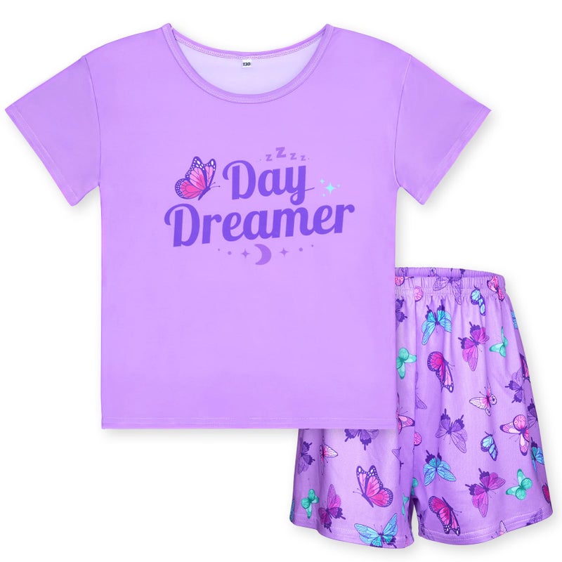 ICOSY Girls Pajamas Set for Kids Pajamas 2 PCS Short Sleeve Top and Shorts Pants for Toddler Girls Clothes Size 8-14 - Image 1